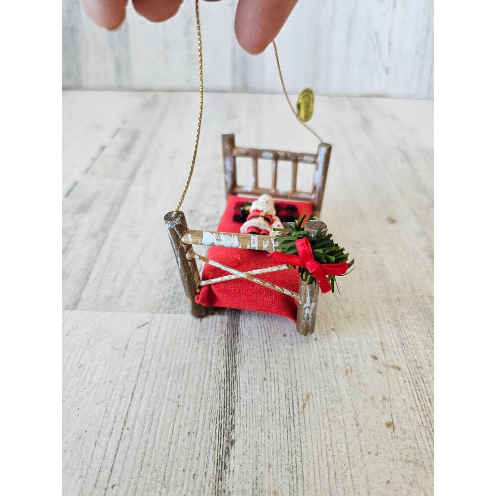 Antique Kurt Adler Santa bed rabbit ornament‎ vintage wooden Xmas tree